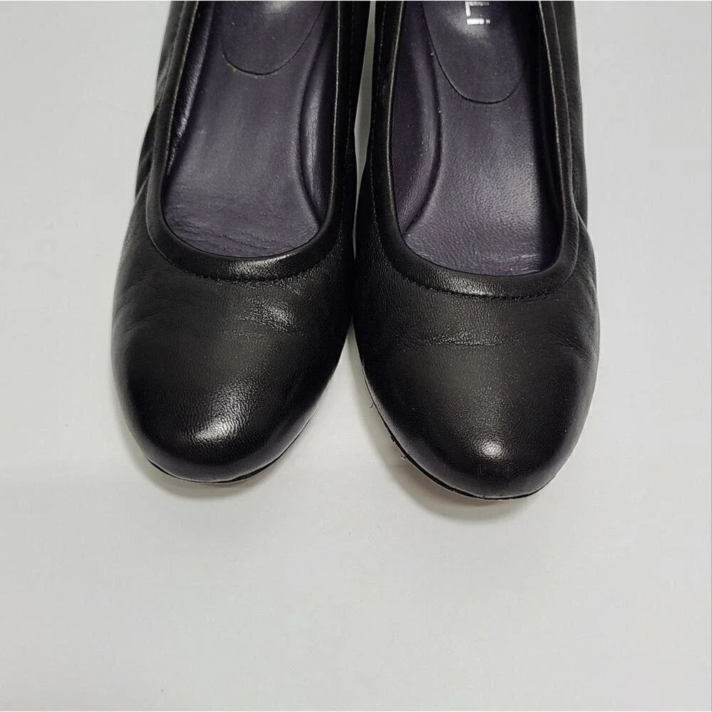 Vaneli Black Leather Round‎ Toe Ballet Flats Clear Lucite Block Heel Size 6.5